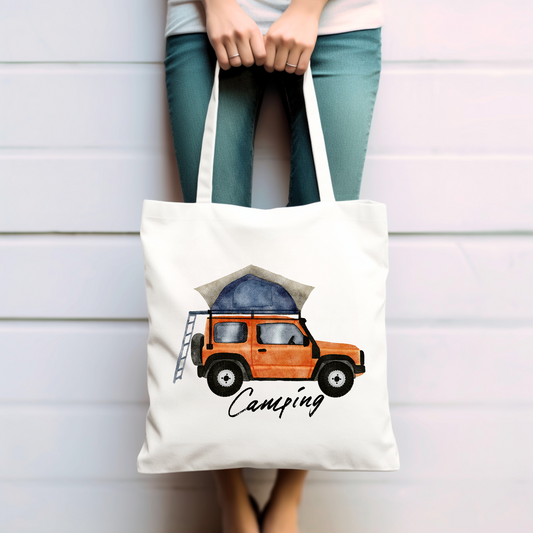 Camping, Dachzelt, Jeep - Baumwolltasche
