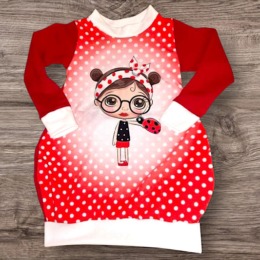 Süßes Ballonkleid gr. 98 - Mädchen Marienkäfer Punkte rot