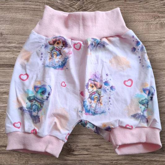 Größe 110/116, Kurze Hose, Pumphose, Jersey, rosa, Hunde, Feuerwehrhund, Polizeihund