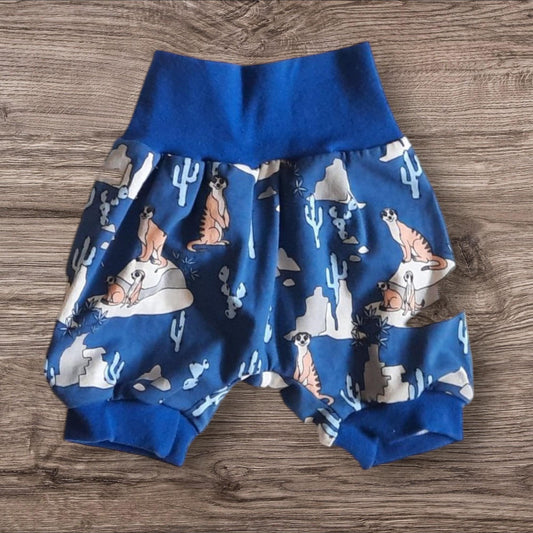 Größe 68/74 kurze Pumphose, jersey, blau, ,Erdmännchen