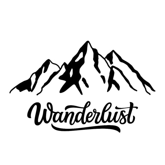 Wanderlust, Berge, Camper, Camping, Wohnwagen, Aufkleber - Autoauflkeber, Vinylaufklber