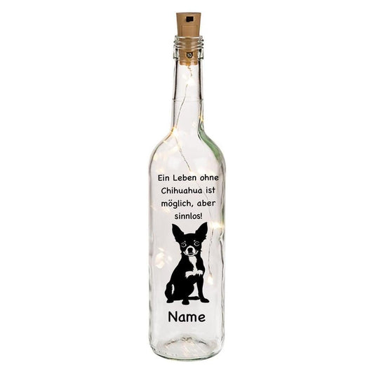 Leuchtflaschen Chihuahua, individuell mit Name, Hund, Hunde,
