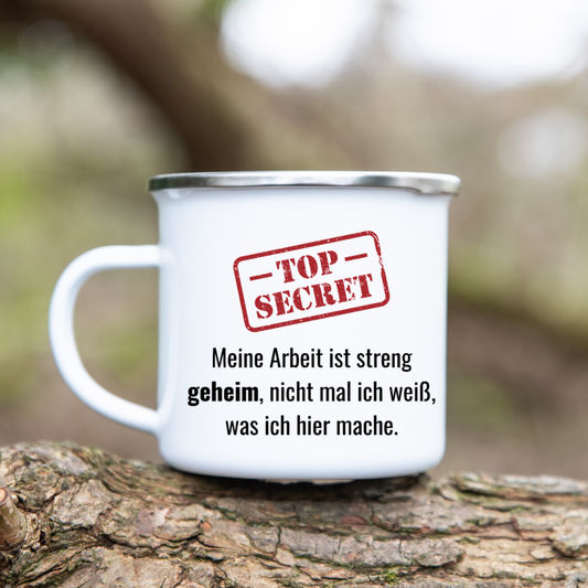 Top secret! - Emaille Tasse (Silber)