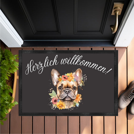 Herzlich willkommen, französische Bulldogge  - Fußmatte 60x40cm