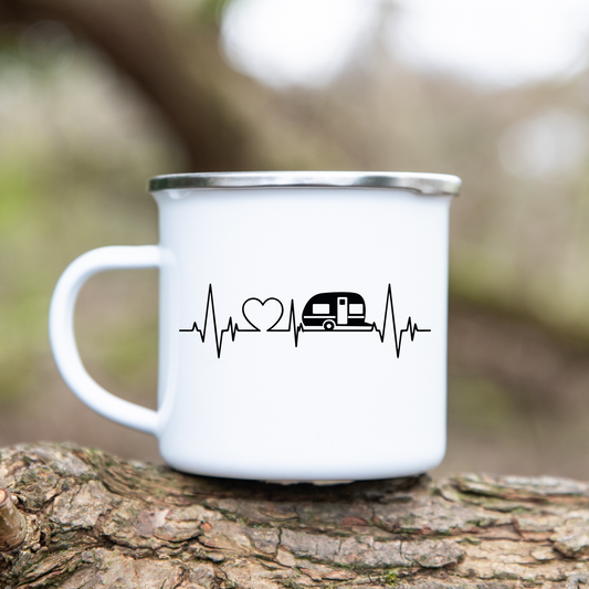 Campingliebe - Emaille Tasse (Silber)