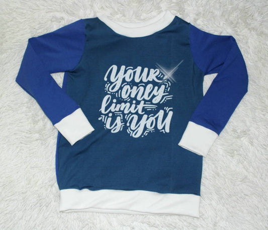 Gr. 116/122 -Hoodie / Pullover, Spruch, blau, weiß