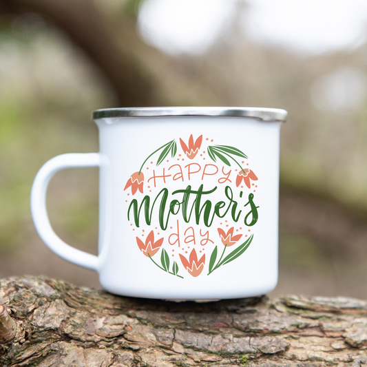 Happy Mothersday - Emaille Tasse (Silber)