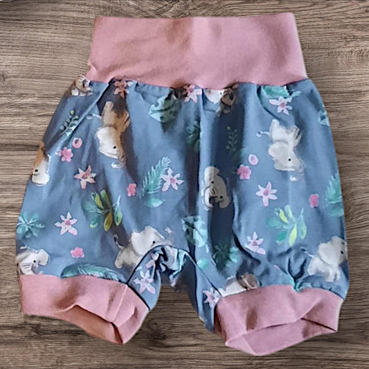 Größe 56-62 Kurze Hose, Pumphose, Jersey, rosa, blau, Elefanten