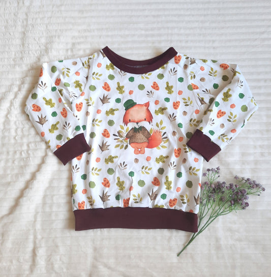 Gr. 104/110 - Süßer Pullover mit Fuchs-Panel