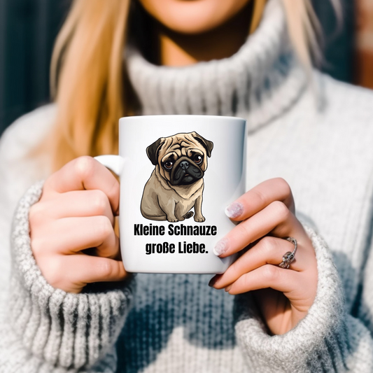 Kleine Schnauze, große Liebe, Mops - Tasse glossy