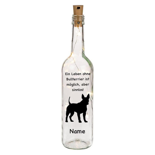 Leuchtflaschen Miniatur Bullterrier, individuell mit Name, Hund, Hunde,