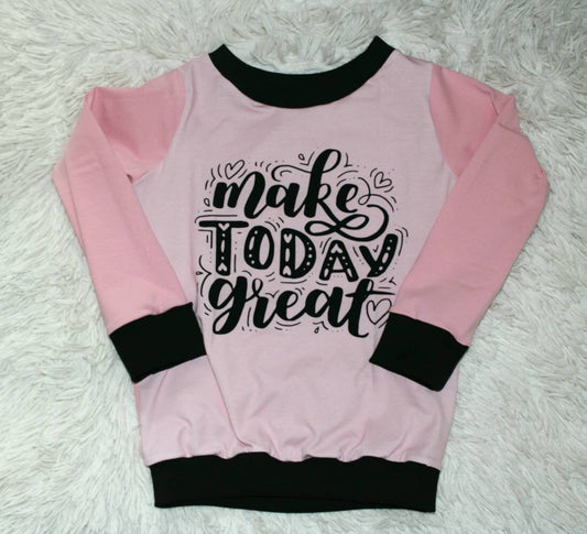 Größe 104/110 Hoodie / Pullover rosa, schwarz, Spruch make today great