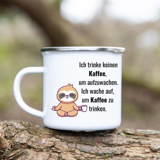 Faultier, Spruch - Emaille Tasse (Silber)