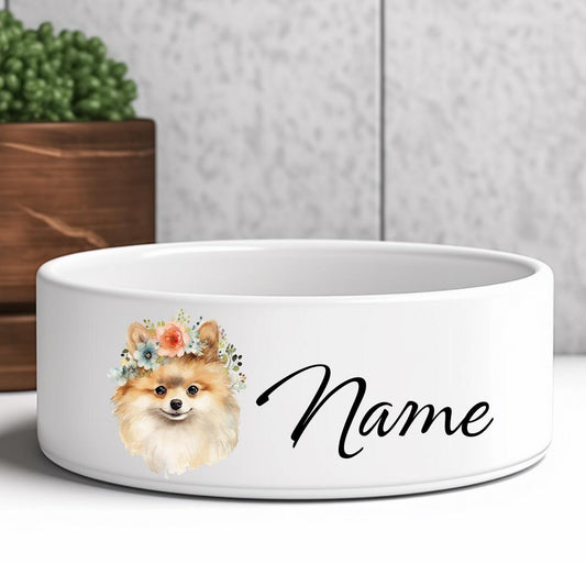 Keramik-Futternapf für Hunde und Katzen mit Motiv und Name, Spitz, Zwergspitz