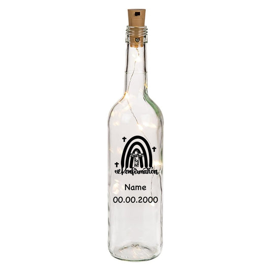 Leuchtflasche personalisiert mit Name und Datum zur Konfirmation, Jugendweihe