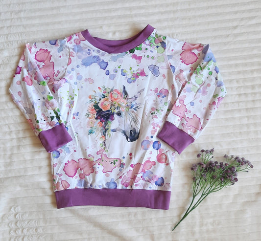 Größe 104/110 Pullover, Hoodie, Einhorn, Pferd, lila, pastell