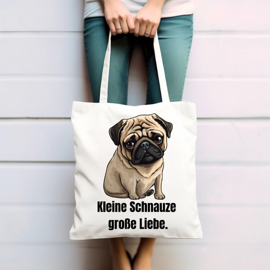 Kleine Schnauze, große Liebe, Mops - Baumwolltasche