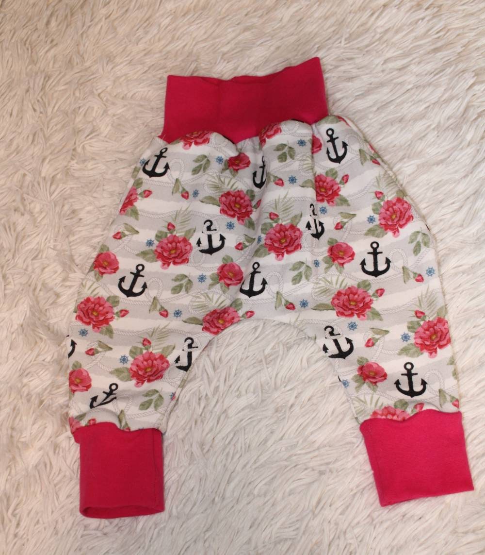 Größe 74/80 Pumphose aus Alpenfleece, maritim, Anker, Rosen