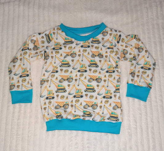 Gr. 92/98 -Hoodie / Pullover, Bagger , Baustelle, gelb, blau, weiß