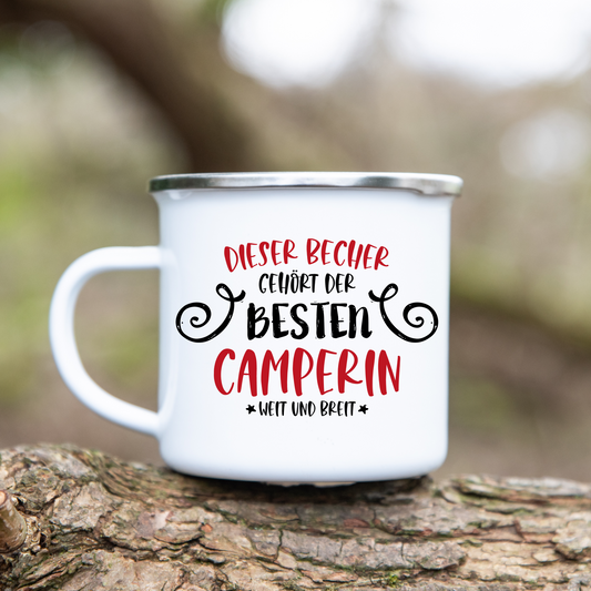 Beste Camperin - Emaille Tasse (Silber)