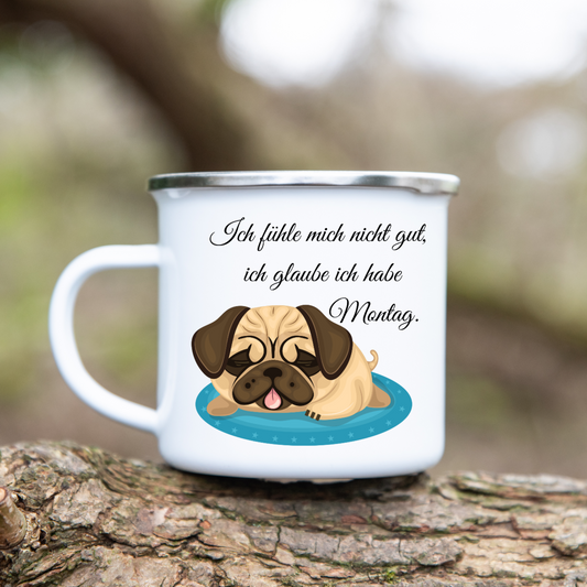 Ich glaube, ich habe Montag - Emaille Tasse (Silber)
