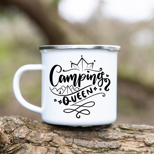 Camping Queen - Emaille Tasse (Silber)