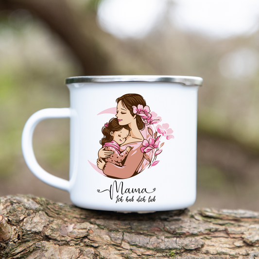 Mama ich hab dich lieb  - Emaille Tasse (Silber)