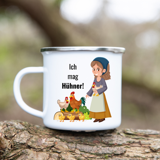 Ich mag Hühner! - Emaille Tasse (Silber)