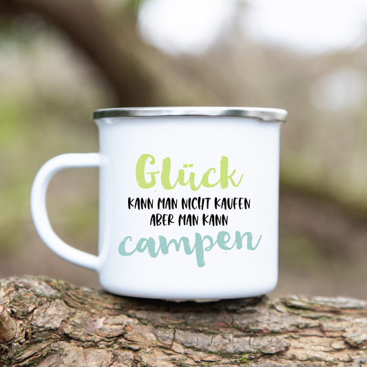 Glück kann man nicht kaufen aber man kann campen - Emaille Tasse (Silber)