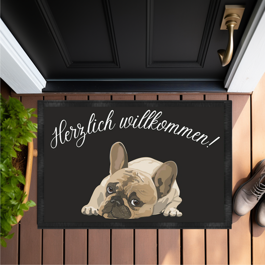 Herzlich willkommen, französische Bulldogge  - Fußmatte 60x40cm