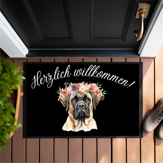 Fußmatte, Mastiff, herzlich willkommen  - Fußmatte 60x40cm