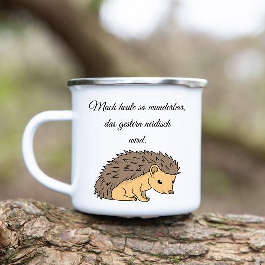Mach heute so wunderschön, dass gestern neidisch wird ! Igel - Emaille Tasse (Silber)