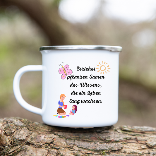 Abschiedsgeschenk Kindergarten, Erzieher  - Emaille Tasse (Silber)