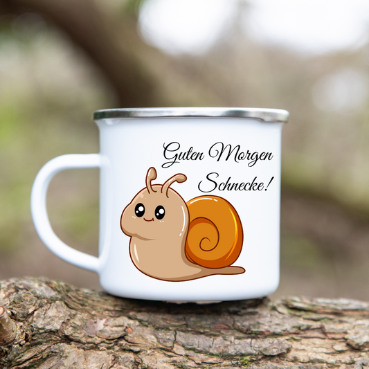 Guten Morgen Schnecke! - Emaille Tasse (Silber)