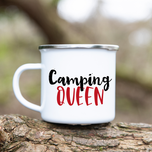 Camping Queen - Emaille Tasse (Silber)