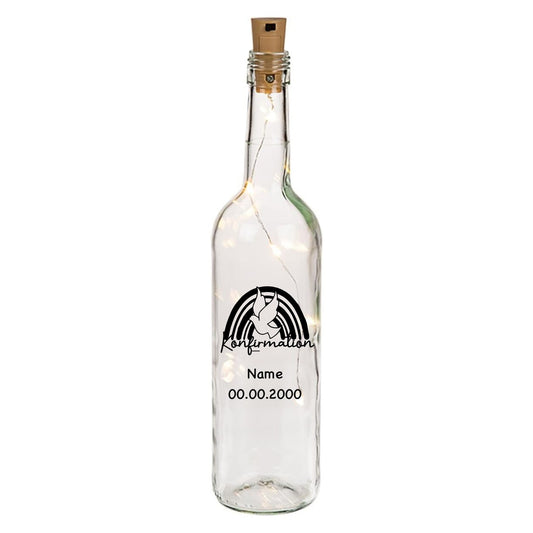 Leuchtflasche personalisiert mit Name und Datum zur Konfirmation, Jugendweihe