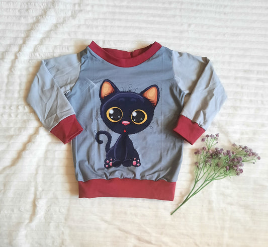 Gr. 92/98 Pullover/ Hoodie - Katze,  grau, Jersey
