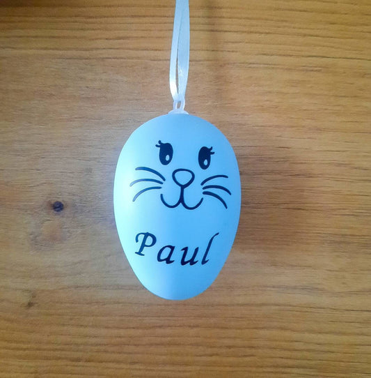 Ostereier, Osterhase, Osterei mit Gesicht und Name