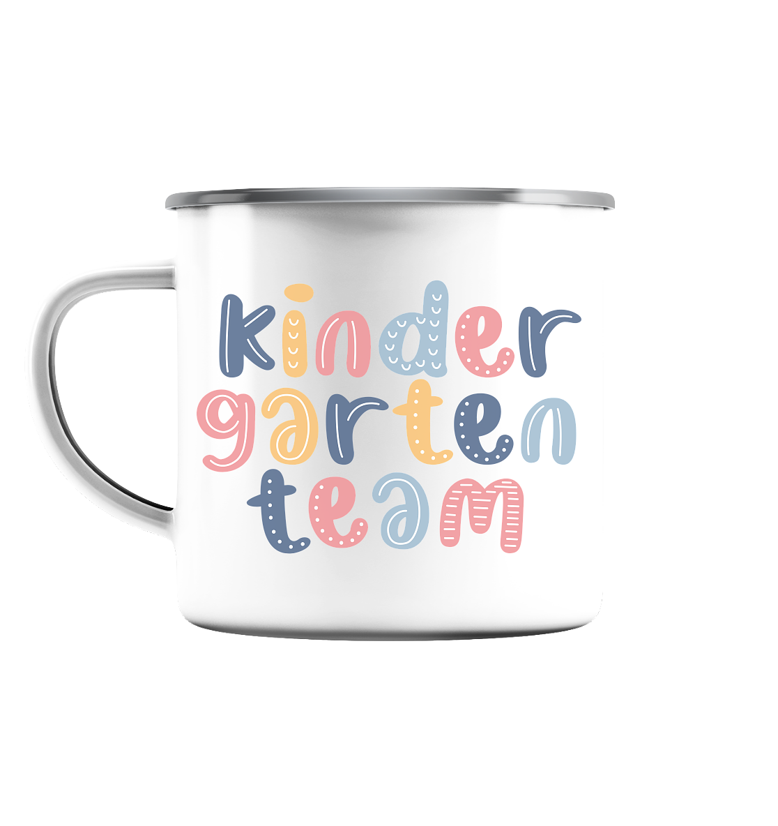 Kindergartenteam - Emaille Tasse (Silber)