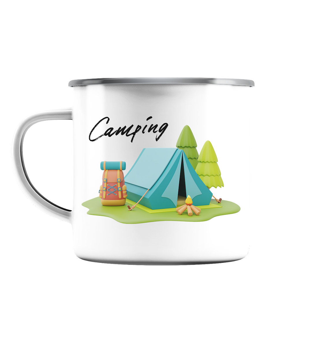 Camping, Zelt - Emaille Tasse (Silber)