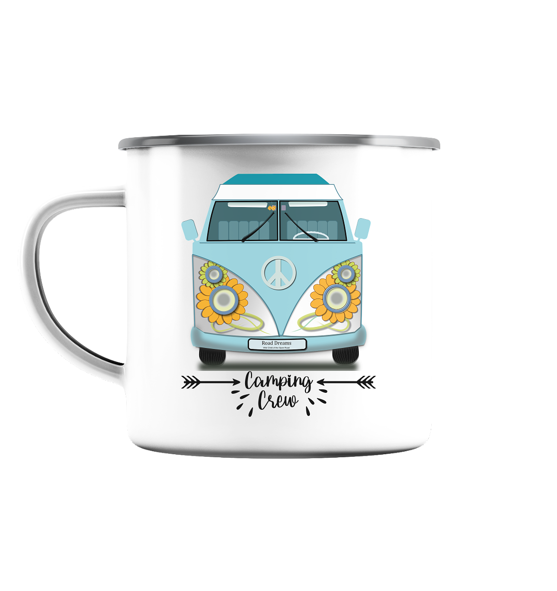 Camping Crew, Bulli, Van, Vanlife - Emaille Tasse (Silber)