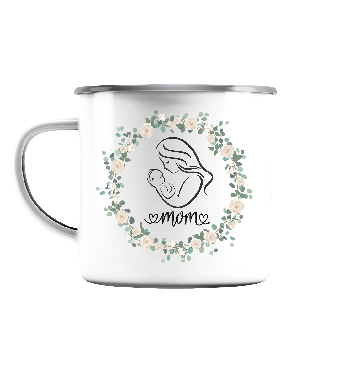 Mom, Muttertag  - Emaille Tasse (Silber)