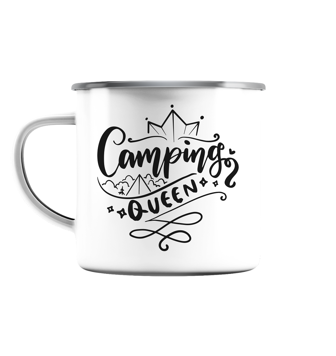 Camping Queen - Emaille Tasse (Silber)