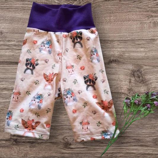 Größe 98/104 Kurze Hose, Radlerhose, Waldtiere, Waschbär,  Igel, Fuchs