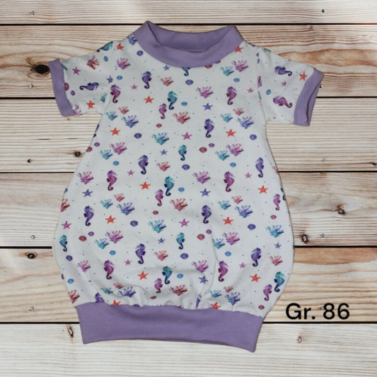 Größe  86 -Süßes Ballonkleid Mädchen weiß, lila, Ozean, Seepferdchen,  Muscheln