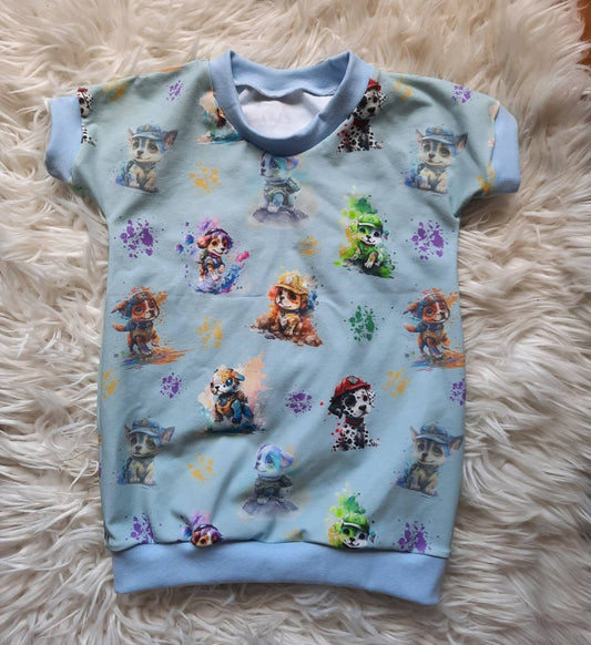 Gr. 104, T-Shirt,  Jersey, blau, Hunde, Schnüffler