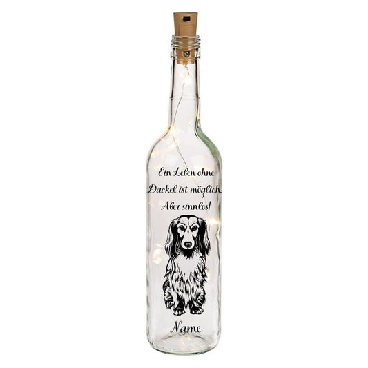 Leuchtflaschen Dackel, individuell mit Name, Hund, Hunde,