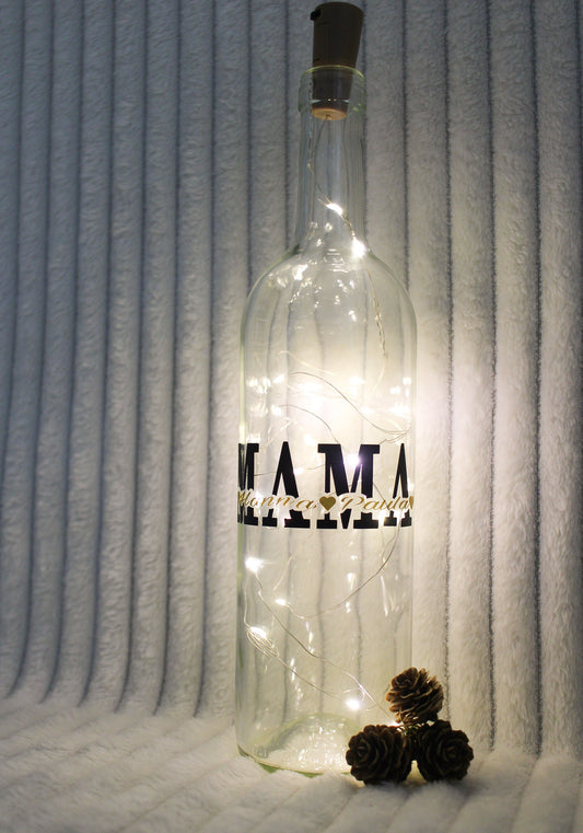 Leuchtflasche personalisiert mit Namen, Mama, Oma, Papa, Opa, muttertag, Vatertag, Geburtstag