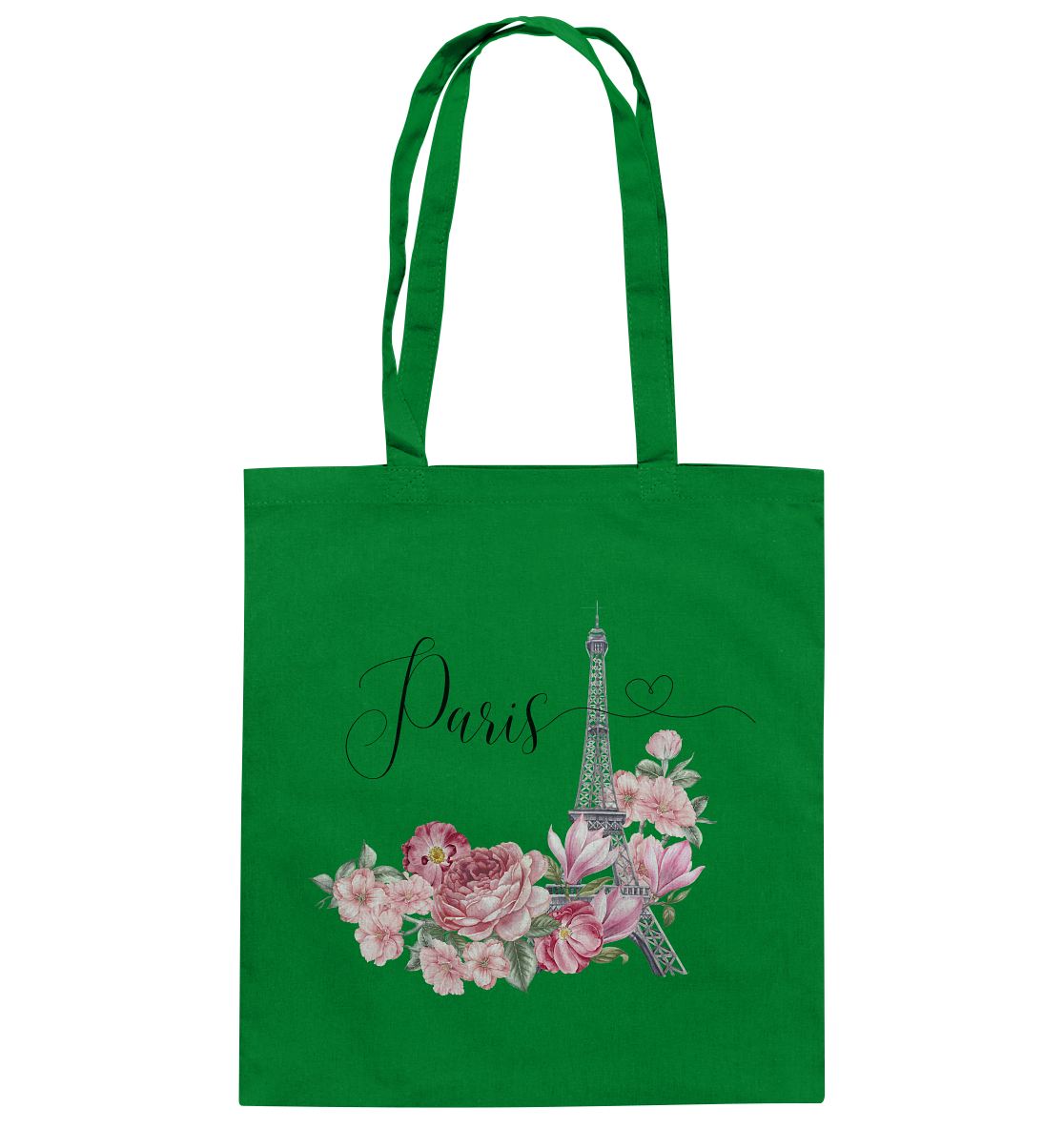 Paris, Eifelturm, Blumen rosa - Baumwolltasche