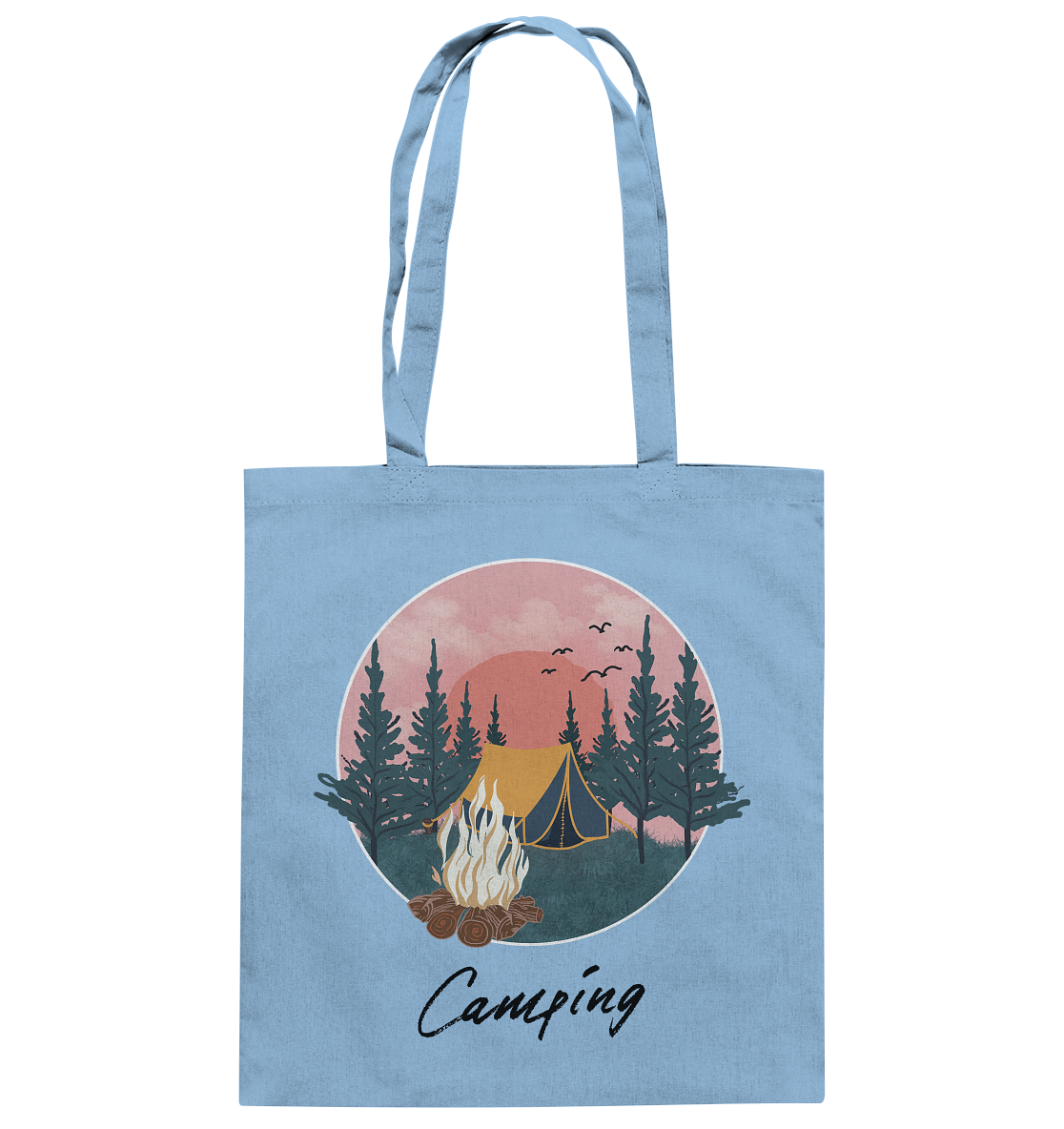 Camping, Zelt, Lagerfeuer, Wald  - Baumwolltasche